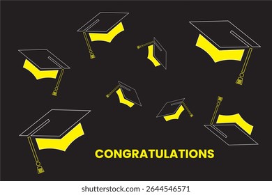 Black and Yellow Graduation Design Template. Vintage Party Invitation, Congratulation Event, Greeting Card. Vector High School or Collage Graduate Poster