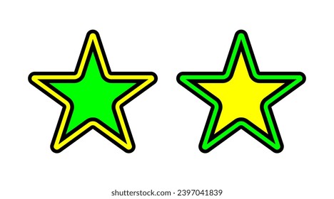 Black, yellow and green Christmas star stripe icons set illustration vector. Collection of stars shape logo isolated on white background.