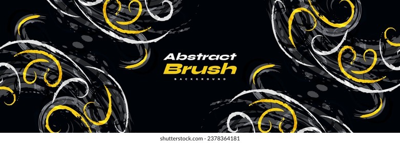 Black, Yellow and Grey Brush Background with Halftone Effect. Sport Background with Grunge Style. Scratch and Texture Elements For Design