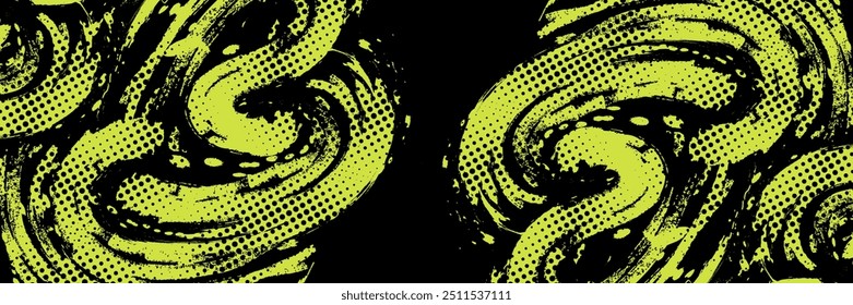 Black and Yellow Grunge Brush Background with Halftone Effect. Abstract Sport Background