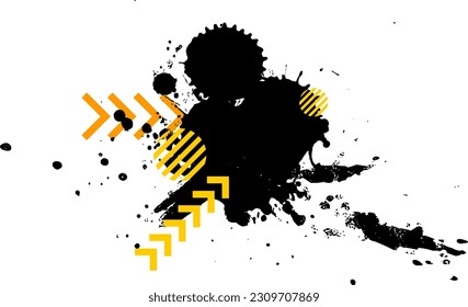 gráfico de elemento grunge amarillo negro con salpicadura de tinta negra sobre fondo blanco