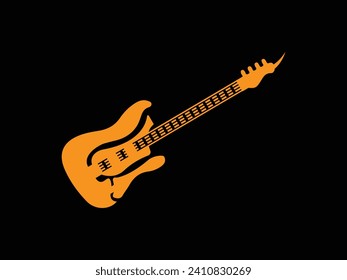 Black and yellow guitar. Acoustic and electric guitar outline musical instruments Vector isolated silhouette guitar doodle, logo design.