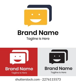  Black and yellow happy chat box logo