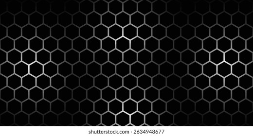 Black and yellow hexagonal technology vector abstract background. Yellow bright energy flashes under hexagon in modern technology futuristic background illustration. Dark gray honeycomb texture grid.