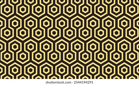 Black and yellow hexagons tortoiseshell motif pattern background. Japanese Kikko hexagonal geometric vector art.