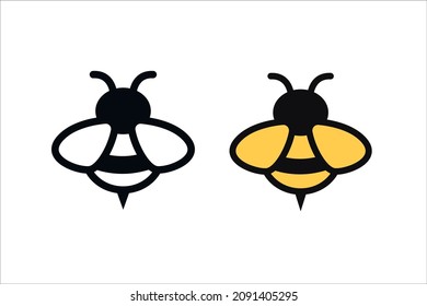 Black and yellow honey bee simple silhouette flat icon isolated on white. Summer pictogram in black and white. vector illustration eps10