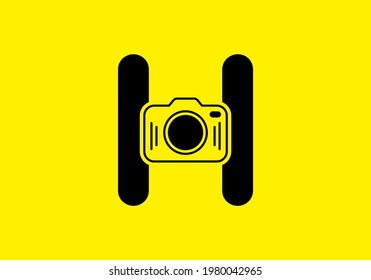 Black yellow of initial H letter with camera design