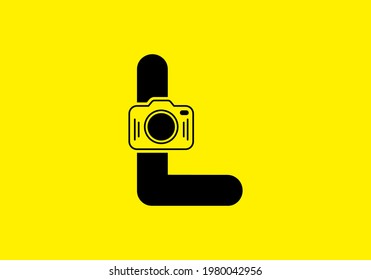 Black yellow of initial L letter with camera design