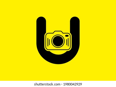 Black yellow of initial U letter with camera design