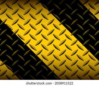 Fondo de superficie de hierro amarillo negro con patrón de textura de placa de diamante, diseño industrial de tecnología, ilustración vectorial.