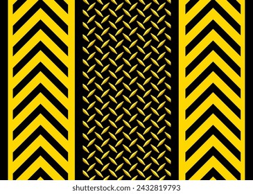 Black yellow iron surface background with diamond plate texture pattern, technology  industrial design, vector illustration.