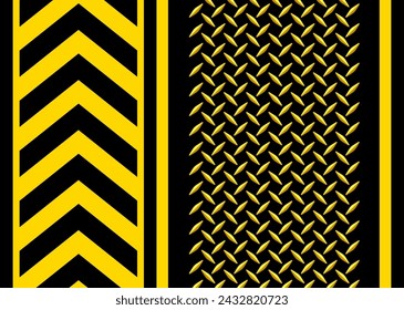 Black yellow iron surface background with diamond plate texture pattern, technology  industrial design, vector illustration.