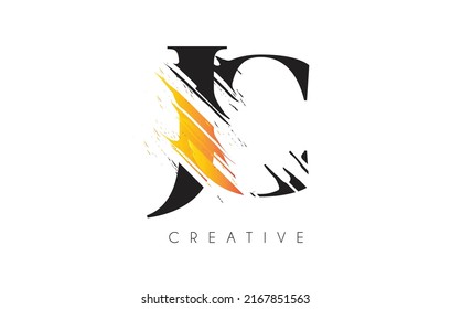 Black and Yellow JC Letter Logo with Vintage Grundge Cut Design. Destroyed Drawing Elegant Letter Icon Vector. 