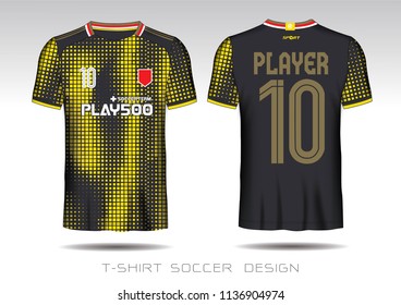 Black and Yellow layout football sport t-shirt design. Template front, back view. Soccer kit national team shirt mock up. Vector Illustration.
