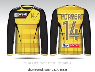 Black and yellow layout football sport t-shirt design. Template front, back view. Soccer kit national team shirt mock up. Vector Illustration.