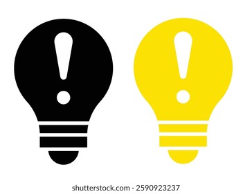 Black and Yellow Light Bulb with Exclamation Mark . Warning and Idea Symbol, Alert and Creativity Icon, Caution and Innovation Concept Vector Design