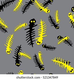 Black and Yellow Lizards Seamless Pattern, Vector Illustration