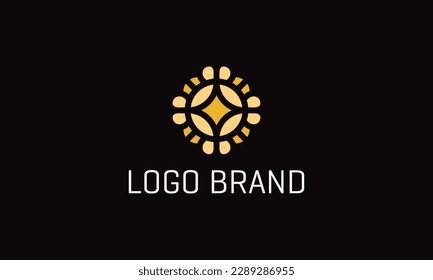 A black and yellow logo with a yellow circle and abstract star