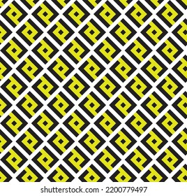 Black and yellow L-shaped interlaced pattern on white background. Black and yellow interlocking pattern on white backdrop.