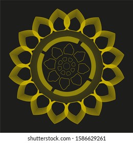 Black and yellow mandala vector. Vector hand drawn circular decorative element.