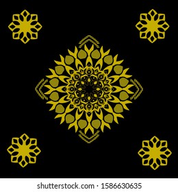 Black and yellow mandala vector. Vector hand drawn circular decorative element.