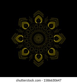 Black and yellow mandala vector. Vector hand drawn circular decorative element.