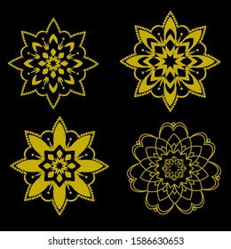 Black and yellow mandala vector. Vector hand drawn circular decorative element.