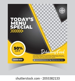 Black and yellow menu special food banner for social media restaurants template