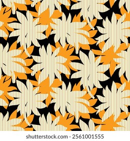 Black and yellow modern dynamic floral seamless pattern. Hand drawn flower vector tile rapport for background, fabric, textile, wrap, surface, web and print design.
