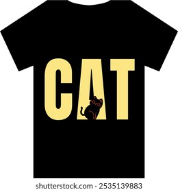 Black Yellow Modern Minimalist Cat T-shirt Design