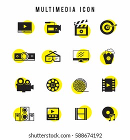 Black and yellow multimedia icon set