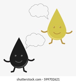 Black and yellow oil drops with speech bubble. Isolated on white background. Flat vector stock illustration