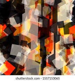 Black, yellow, orange seamless texture with geometric shapes. Abstract vector background for web page, banners backdrop, fabric, home decor, wrapping