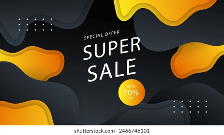 Negro amarillo y naranja Vector descuento especial súper venta de fondo. Vector super venta diseño de Plantilla. Gran oferta especial de ventas. Fondo de fiesta de fin de temporada