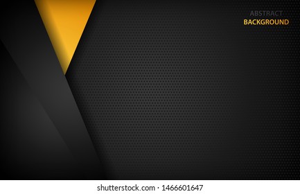 Black and yellow overlap background. Texture with dark metal pattern. Modern overlap dimension vector design.