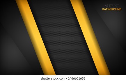 Black and yellow overlap background. Texture with dark metal pattern. Modern overlap dimension vector design.