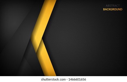 Black and yellow overlap background. Texture with dark metal pattern. Modern overlap dimension vector design.