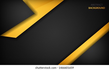 Black and yellow overlap background. Texture with dark metal pattern. Modern overlap dimension vector design.