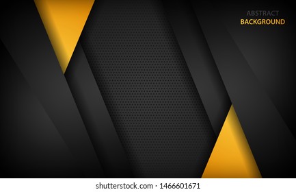 Black and yellow overlap background. Texture with dark metal pattern. Modern overlap dimension vector design.