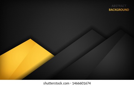 Black and yellow overlap background. Texture with dark metal pattern. Modern overlap dimension vector design.