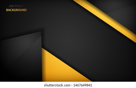 Black and yellow overlap background. Texture with dark metal pattern. Modern overlap dimension vector design.