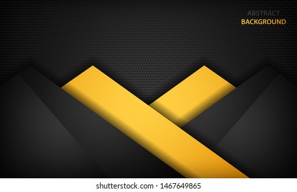 Black and yellow overlap background. Texture with dark metal pattern. Modern overlap dimension vector design.