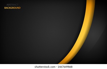 Black and yellow overlap background. Texture with dark metal pattern. Modern overlap dimension vector design.