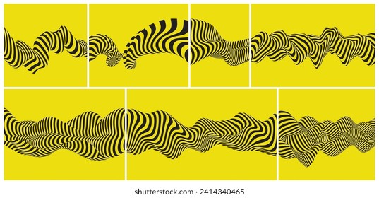 Black and yellow pattern with optical illusion. Applicable for placards, banners, book covers, brochures, planners or notebooks. 3d vector illustration.