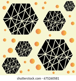 Black and yellow pattern with triangles, dots and lines