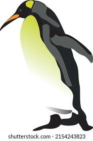 Black and Yellow Penguin Illustration. Vector Art.Cold  Antarctica Wildlife Icon.Transparent Background.