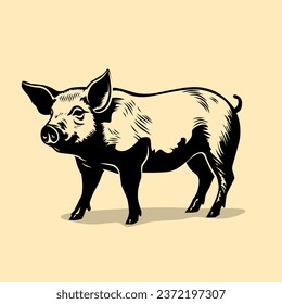 black and yellow pig illustration design on a yellow background