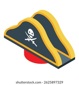 Black and yellow pirate hat featuring a skull and crossbones design, perfect for representing adventure and swashbuckling tales
