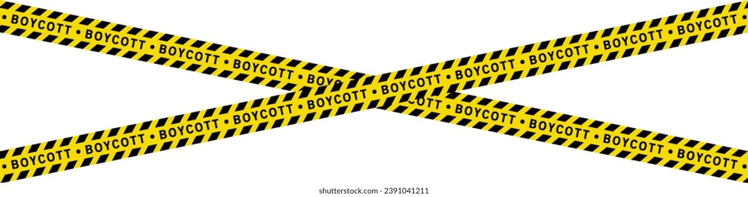 Black and yellow police line of Boycott, caution tapes, vector illustration.