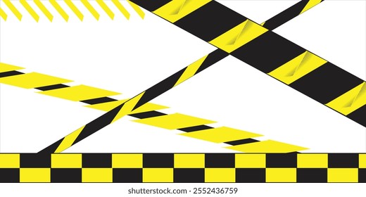 Black and yellow police stripe border, stop line, danger, warning, do not cross, caution tapes set. Set of danger caution grunge tapes. 
